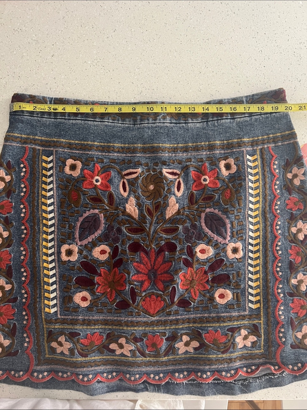 ARULA Embroidered Denim Mini Skirt - Blue, Red & Pink - Picture 7 of 8